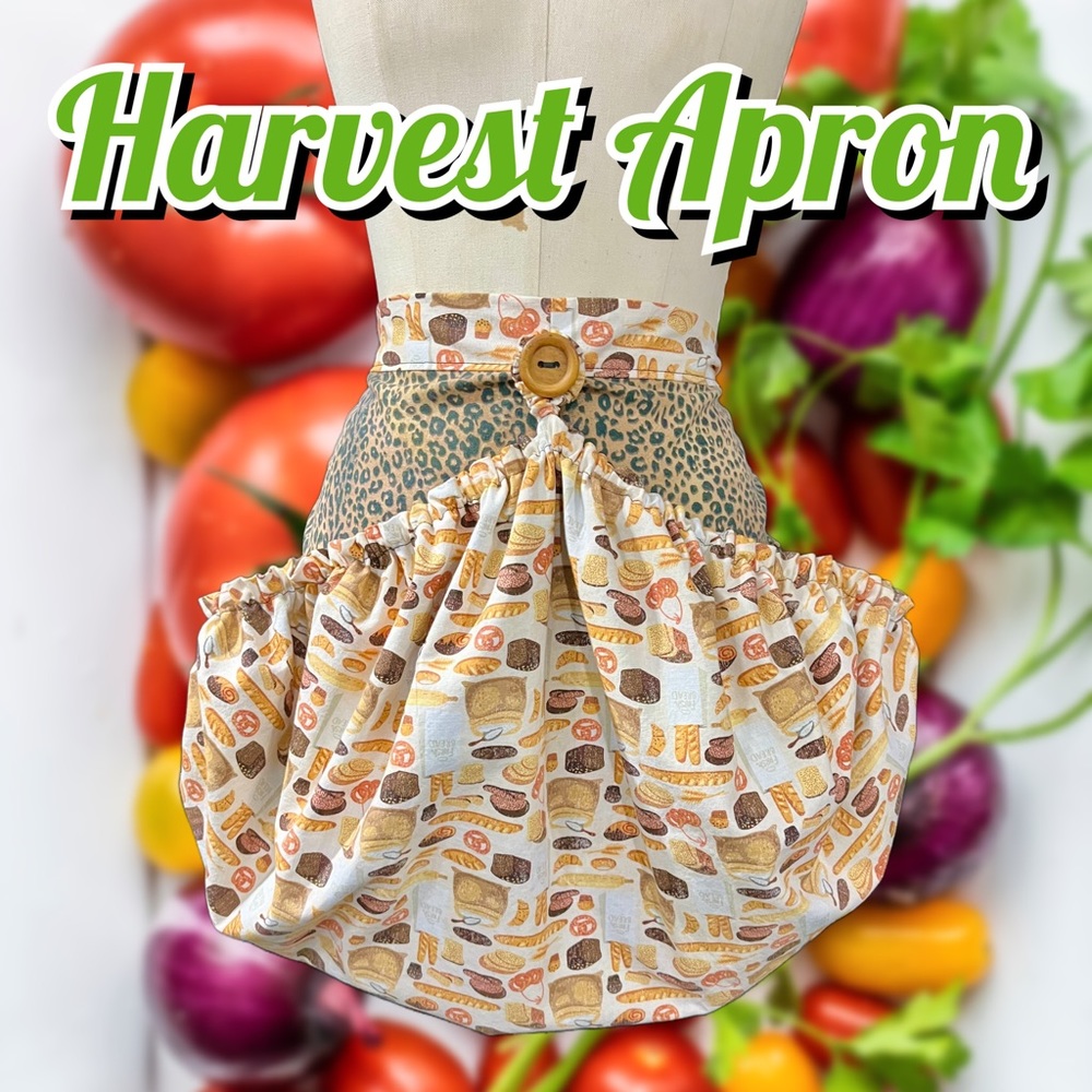 Retro Vintage 1940’s-Inspired Leopard & Bread Print Garden Harvest Apron